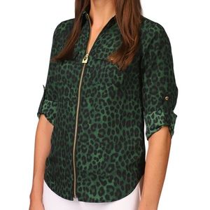 Michael Kors Emerald Green Animal Print Top